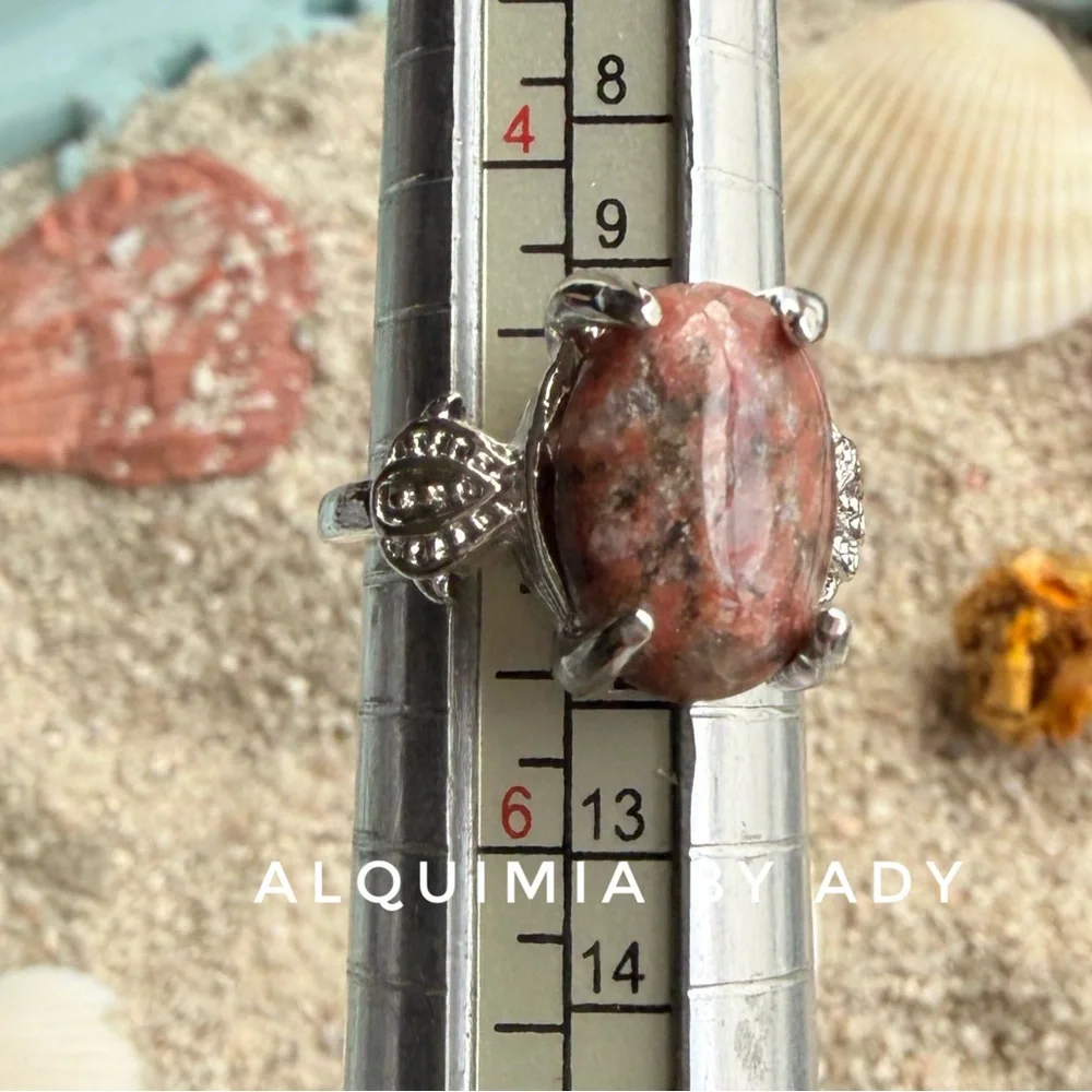Burnt Red and Silver Ring + UNAKITE STONE